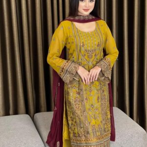 Yellow Color Sequence and Embroidery Work Salwar Kameez