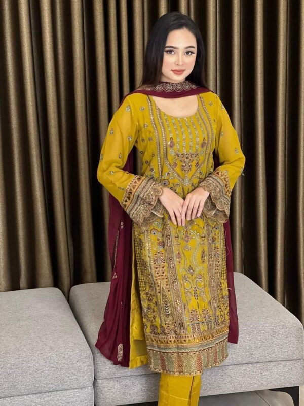 Yellow Color Sequence and Embroidery Work Salwar Kameez