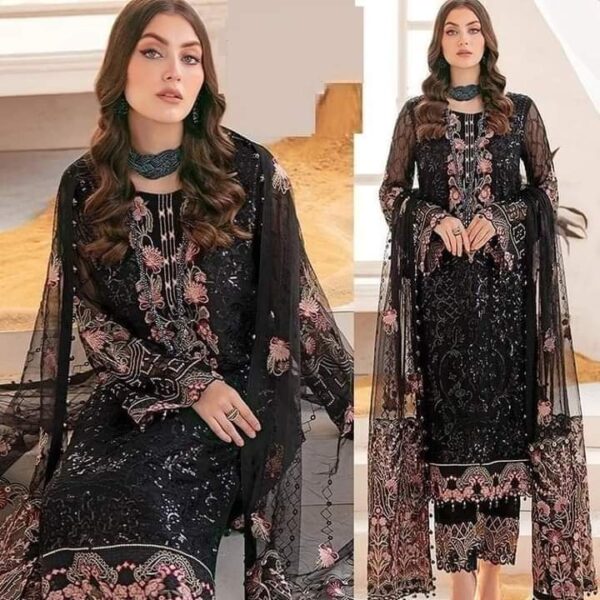 Georgette Vibrant Black Embroidered Salwar Kameez - Exclusive at CosyCommerce