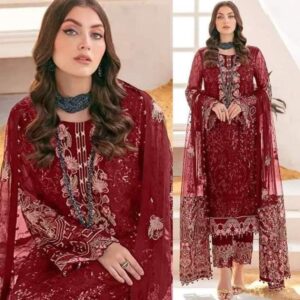 Georgette Vibrant Red Embroidered Salwar Kameez - Exclusive at CosyCommerce